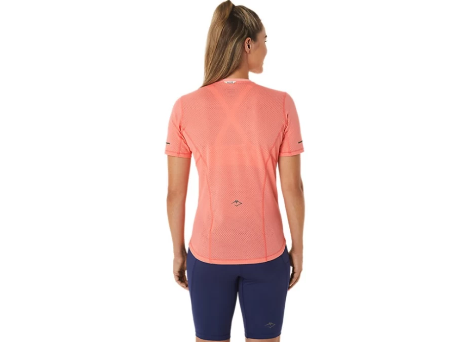 ASICS Women's FujiTrail Short Sleeve Running Top - Papaya/Guava Color for Trail & Outdoor Activities