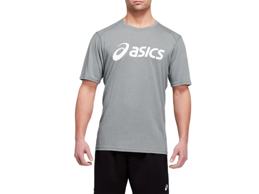ASICS Men's Triblend Training Short Sleeve Top - Sheet Rock Heather/Brilliant White Athletic Shirt