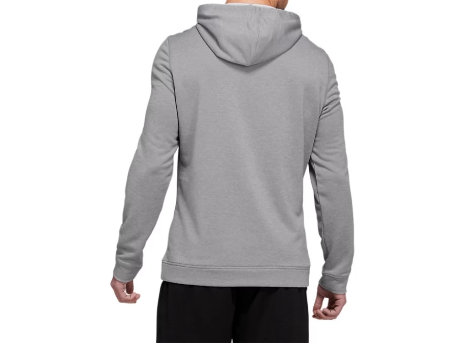 ASICS Men's French Terry Hoodie - Sheet Rock Heather & Brilliant White Pullover Sweatshirt