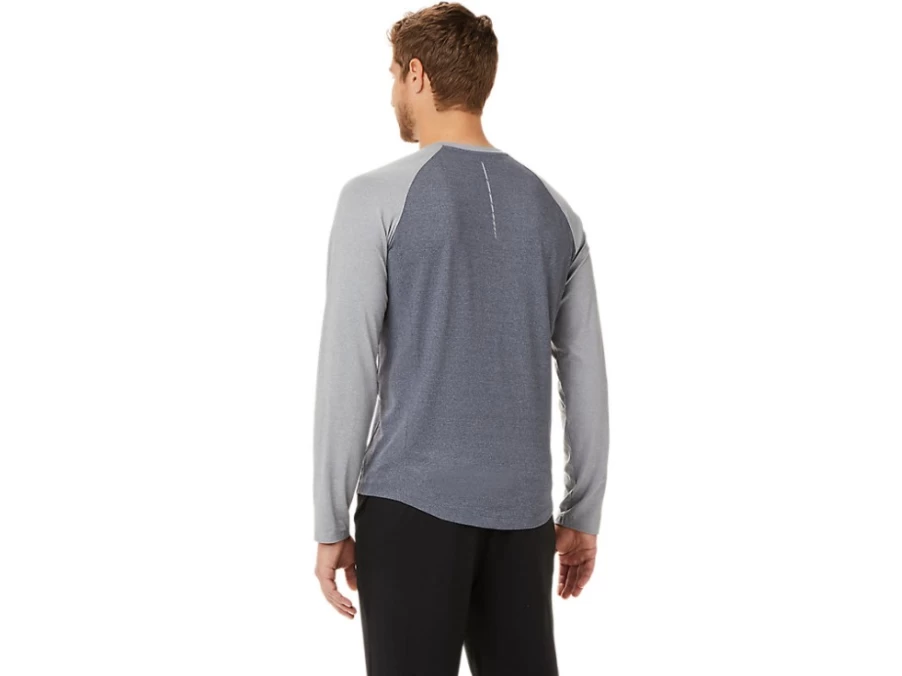ASICS Men's M PERF LS Henley T-Shirt - Carrier Grey Heather/Sheet Rock Heather