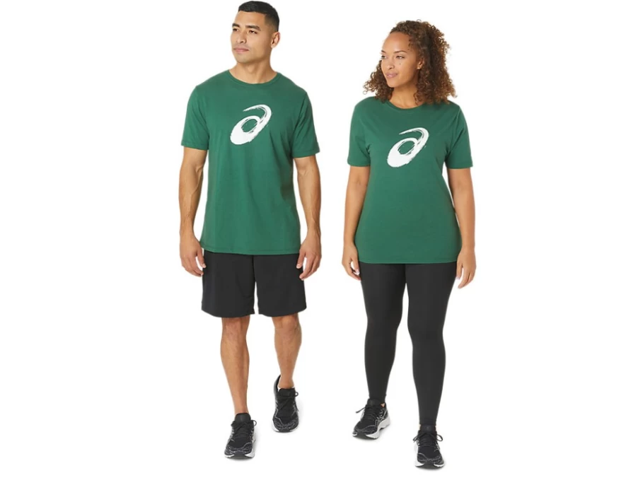 ASICS Unisex Hunter Green Paintbrush Short Sleeve Tee - Casual Graphic T-Shirt