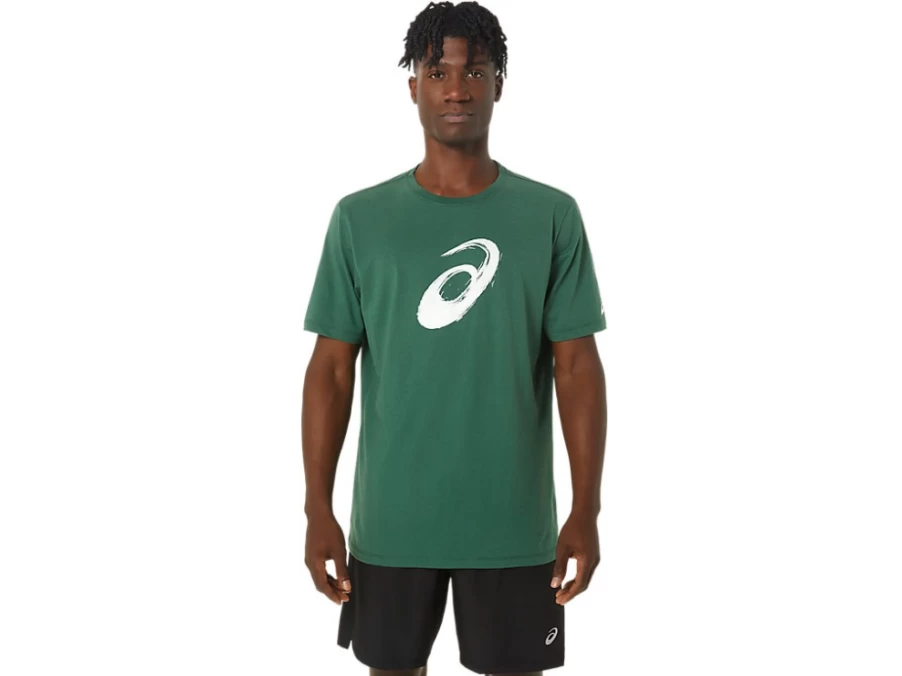 ASICS Unisex Hunter Green Paintbrush Short Sleeve Tee - Casual Graphic T-Shirt