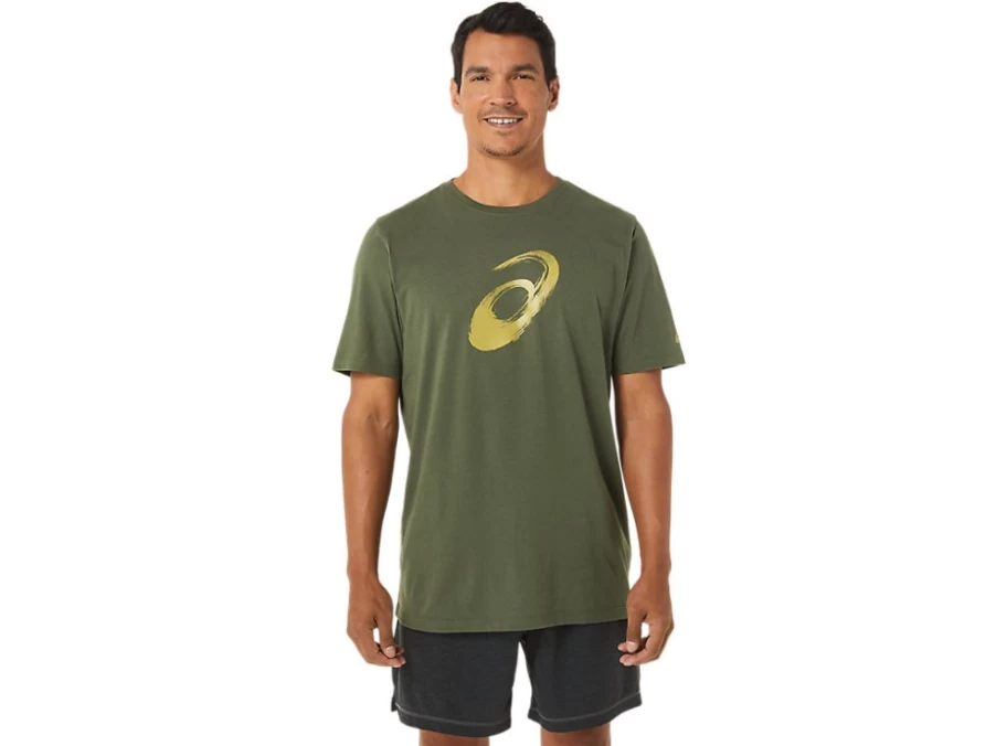 ASICS Unisex Olive Canvas Paintbrush Short Sleeve Tee