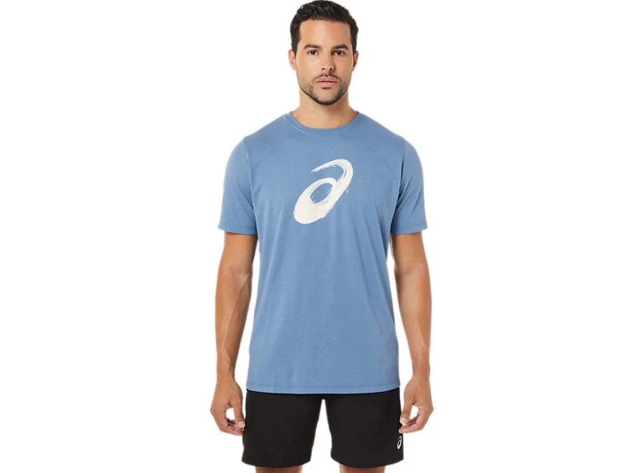 ASICS Unisex Storm Blue Paintbrush Graphic Short Sleeve T-Shirt