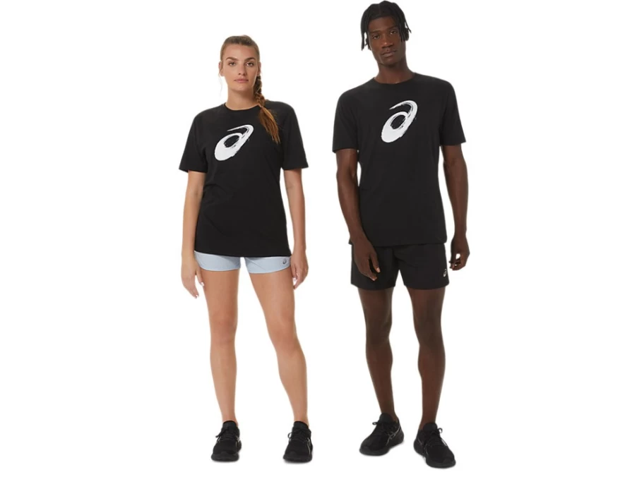 ASICS Unisex Performance Black Paintbrush Graphic Short Sleeve T-Shirt