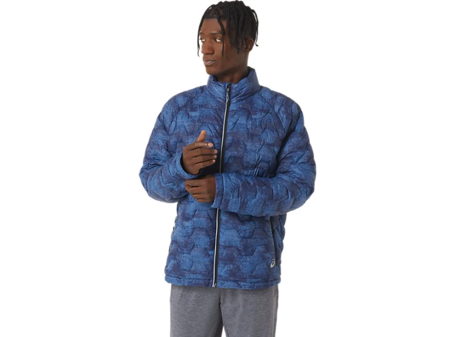 ASICS Men's M Performance Insulated Jacket - Tie Dye Blue Print, Lightweight Warm Winter Coat for Outdoor Sports