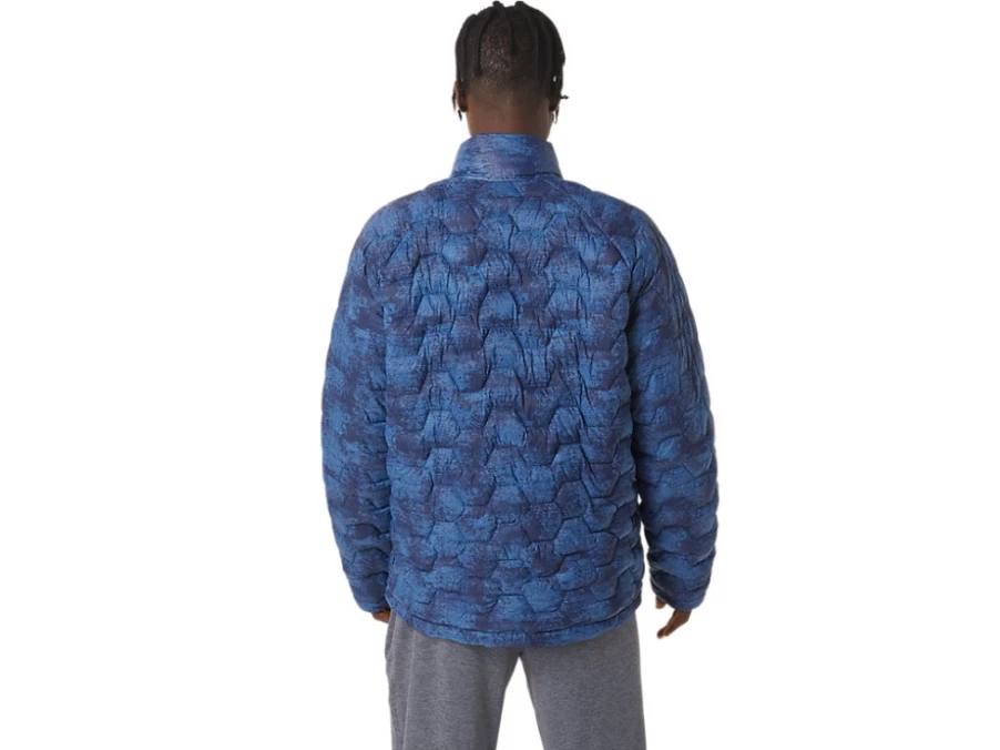 ASICS Men's M Performance Insulated Jacket - Tie Dye Blue Print, Lightweight Warm Winter Coat for Outdoor Sports