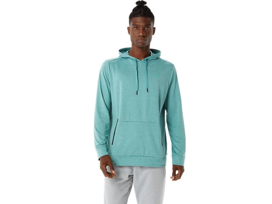ASICS Men's Sage Heather Tech Pullover Hoodie - Lightweight Performance Sweatshirt