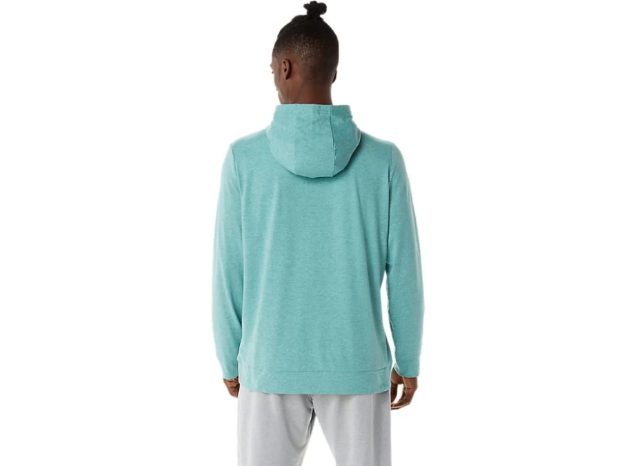ASICS Men's Sage Heather Tech Pullover Hoodie - Lightweight Performance Sweatshirt