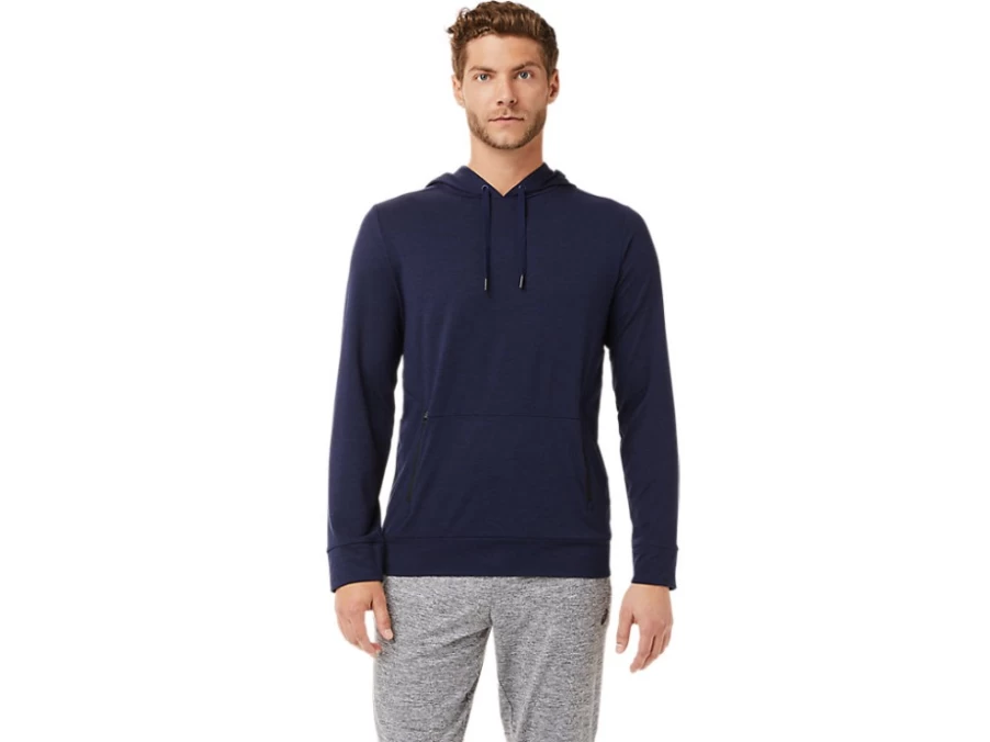 ASICS Men's Peacoat Heather Tech Pullover Hoodie - Lightweight Performance Sweatshirt