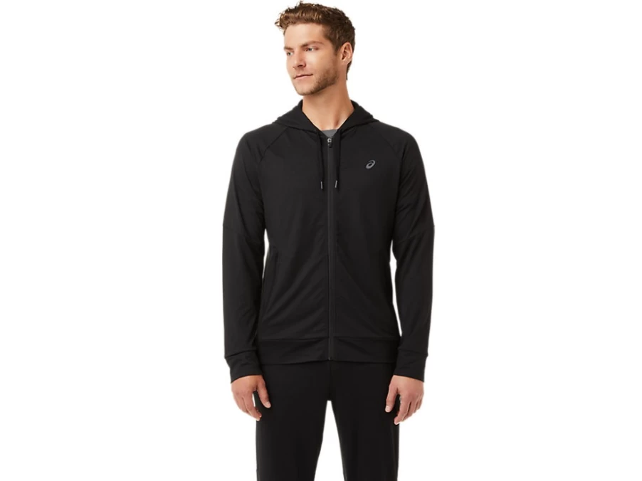 ASICS Men's Performance Black TECH Full Zip Hoodie - Lightweight Athletic Sweatshirt