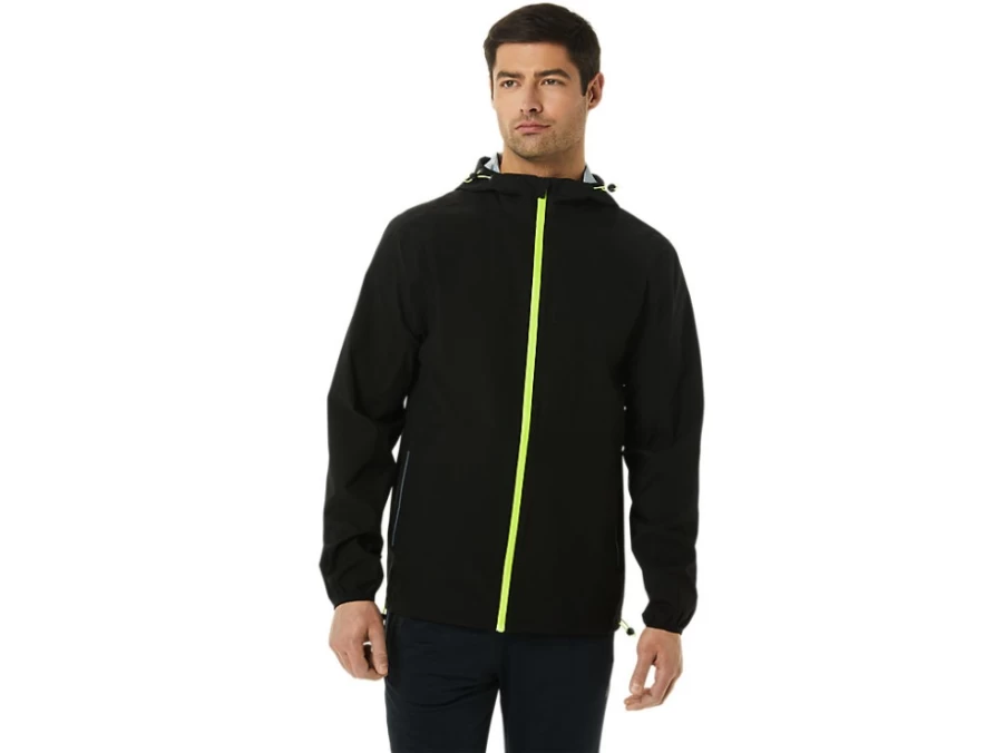 ASICS Men's Performance Black & Hazard Green Waterproof Running Jacket