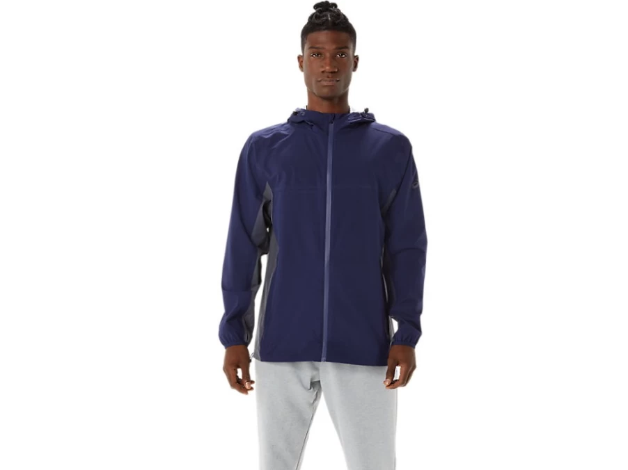 ASICS Men's Peacoat/Carrier Grey Waterproof Jacket - Lightweight Outdoor Windbreaker