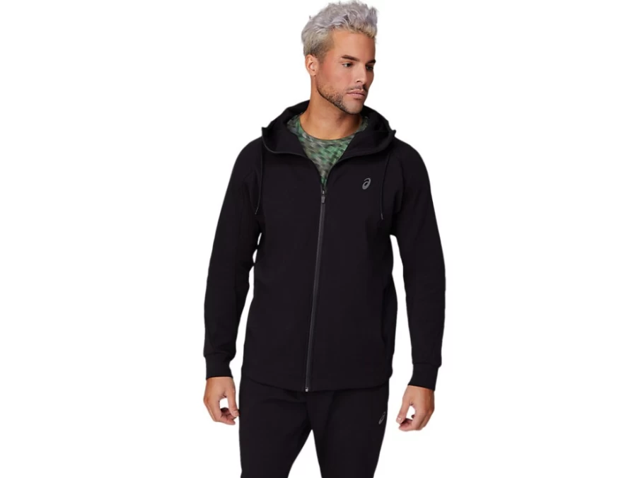 ASICS Men's Performance Black Mobility Knit Full Zip Hoodie for Active Wear