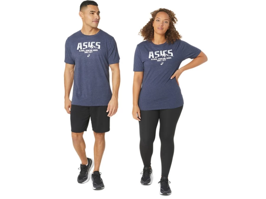 ASICS Unisex 1977 MTN TEE in Peacoat Heather - Vintage Retro Style Comfortable Casual T-Shirt