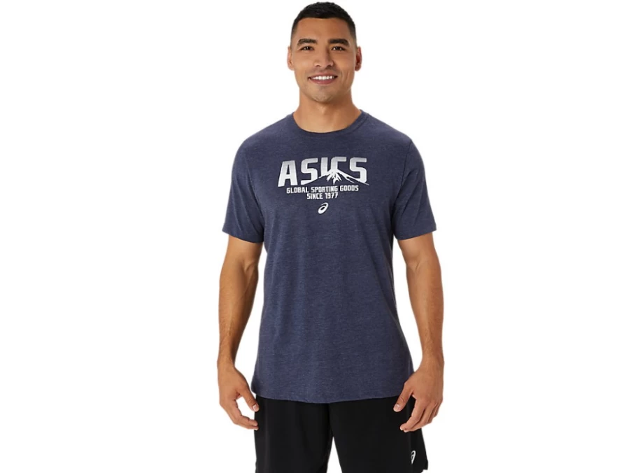 ASICS Unisex 1977 MTN TEE in Peacoat Heather - Vintage Retro Style Comfortable Casual T-Shirt