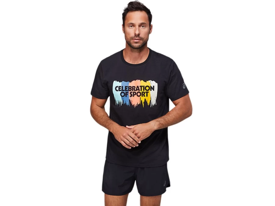 ASICS Unisex Performance Black Graphic Short Sleeve Top
