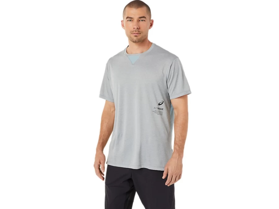 ASICS Men's Actibreeze Jacquard Short Sleeve Top - Sheet Rock Heather - Moisture-Wicking Performance Shirt