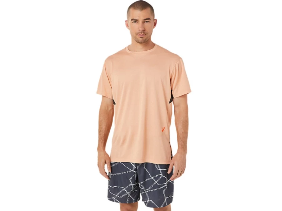 ASICS Men's Gel-Cool Print Short Sleeve Top - Summer Dune Heather - Moisture-Wicking Running Shirt