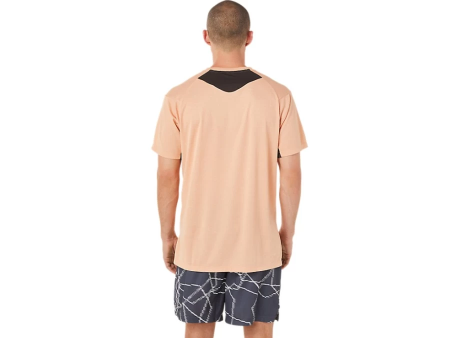 ASICS Men's Gel-Cool Print Short Sleeve Top - Summer Dune Heather - Moisture-Wicking Running Shirt