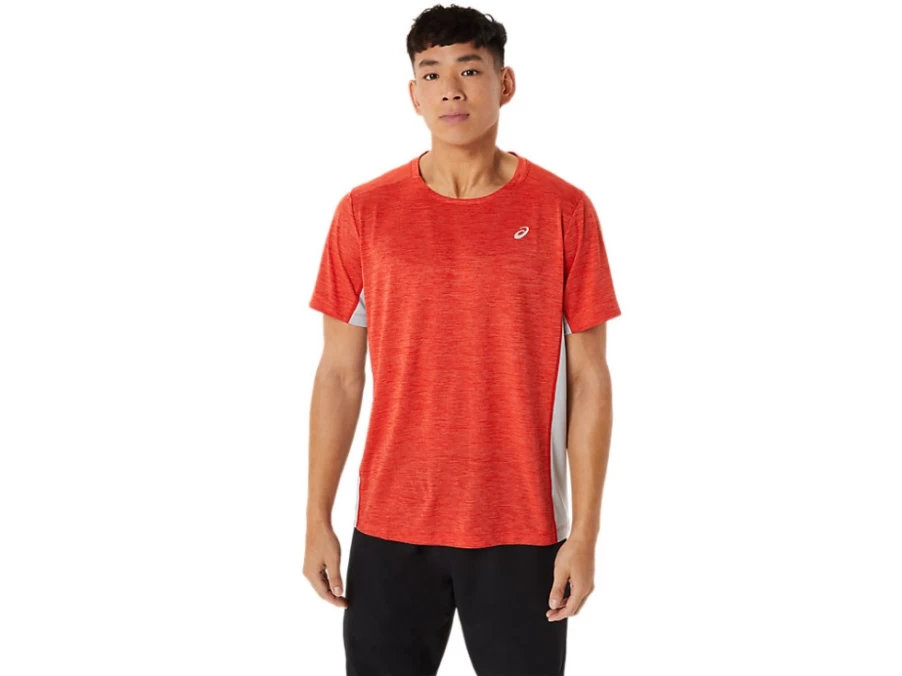 ASICS Men's M Train Sana Short Sleeve T-Shirt - Fiery Red/Piedmont Grey - Athletic Performance Top