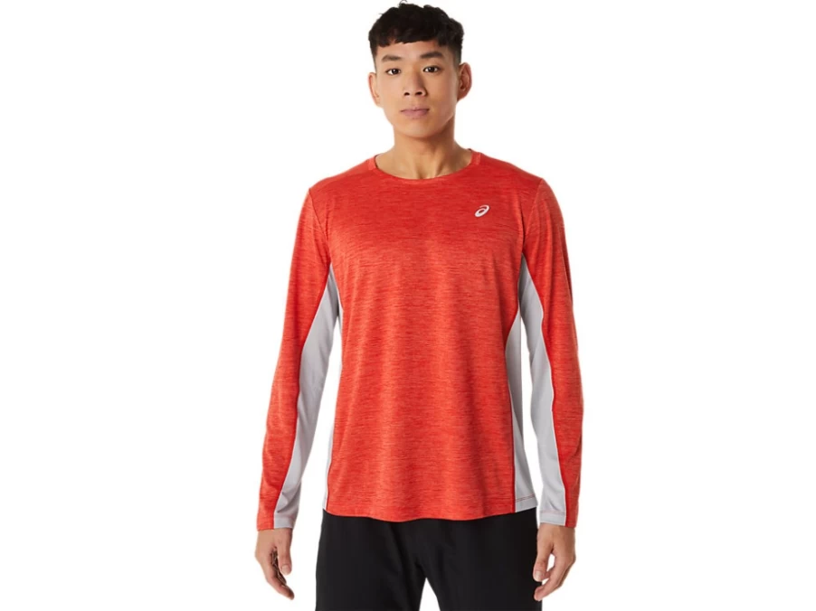 ASICS Men's Train Sana Long Sleeve Shirt - Fiery Red & Piedmont Grey Athletic Top