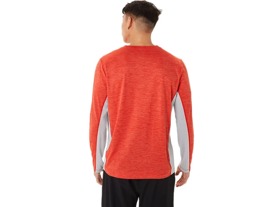 ASICS Men's Train Sana Long Sleeve Shirt - Fiery Red & Piedmont Grey Athletic Top