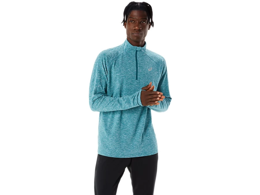 ASICS Men's Train Sana 1/2 Zip Pullover in Velvet Pine Heather - Performance Running Top