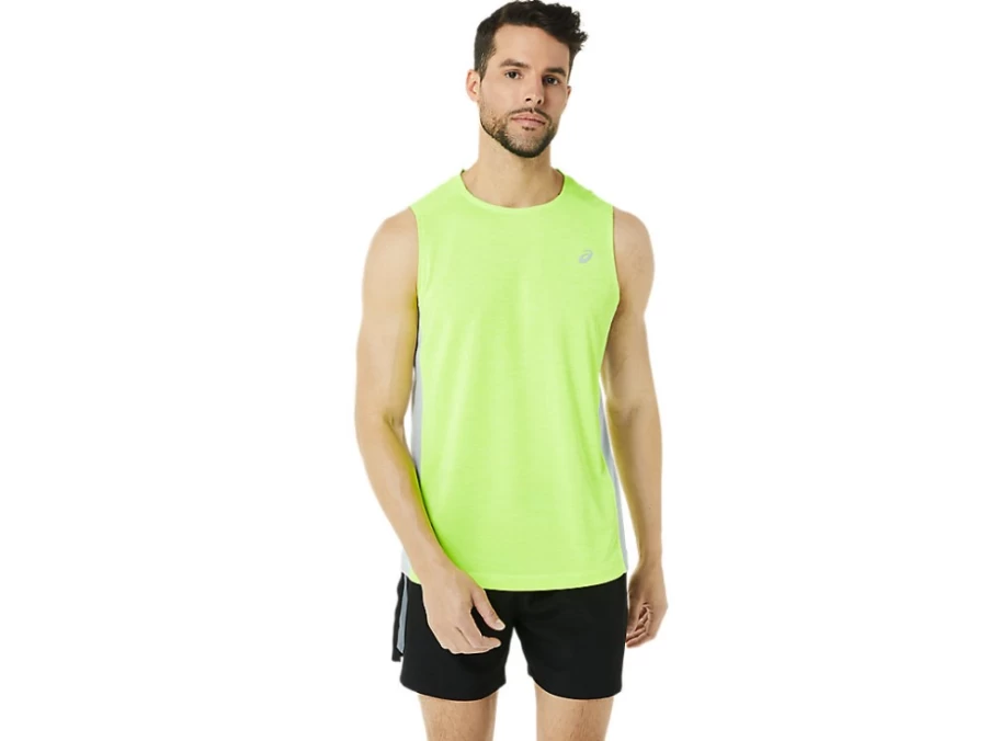 ASICS Men's Hazard Green/Piedmont Grey Muscle Tank Top - SANA Training Shirt for Workouts & Gym