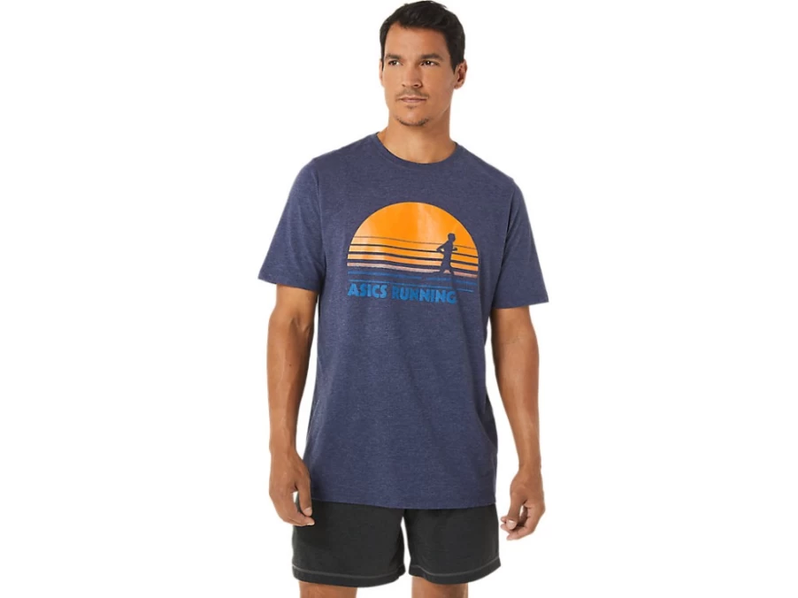 ASICS Men's SS Sunrise Runner Graphic Tee in Peacoat Heather - Athletic Running Shirt