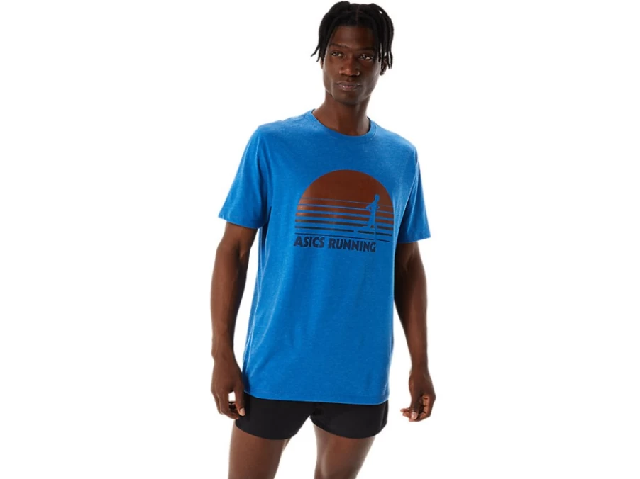 ASICS Men's SS Sunrise Runner Graphic Tee in Lake Drive Heather
