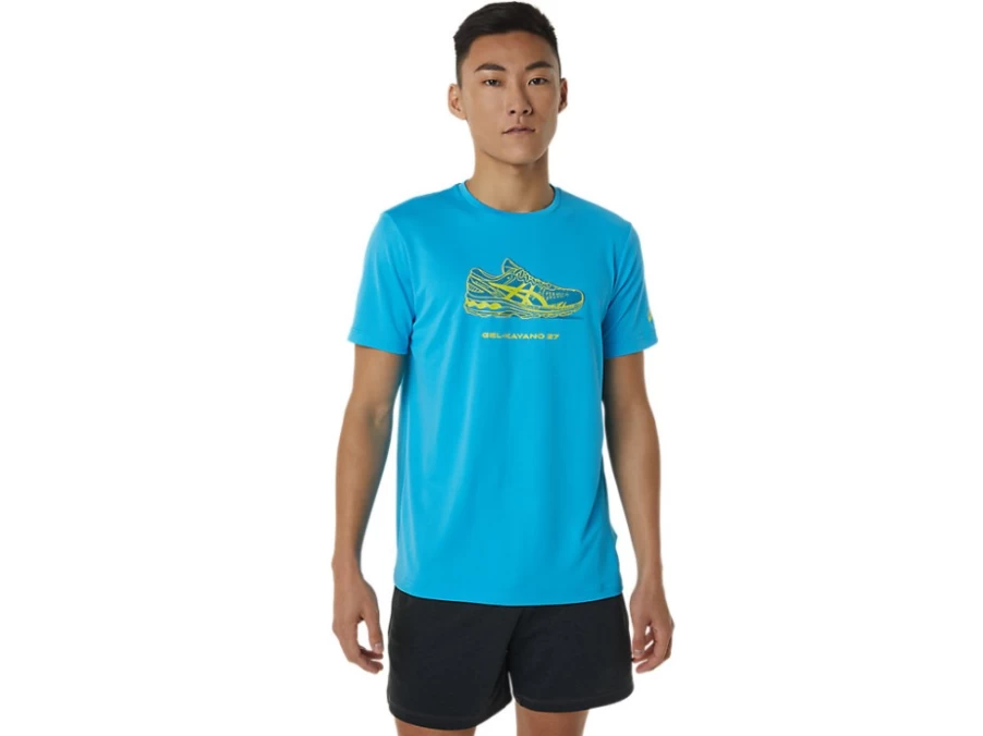 ASICS Men's Digital Aqua Graphic SS TEE Shirt with Shoe Design