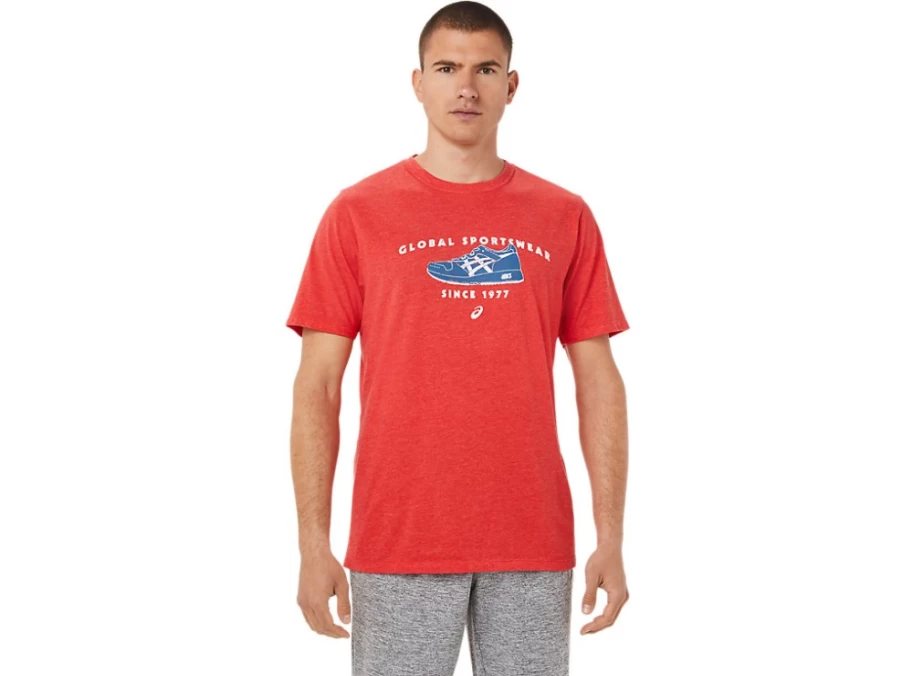 ASICS Unisex Classic Red Heather 1977 Sportswear Vintage Tee