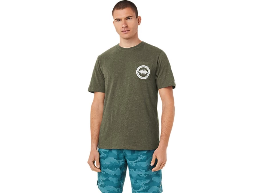 ASICS Men's 1977 Mountain Pocket T-Shirt in Olive Canvas - Vintage Style Tee