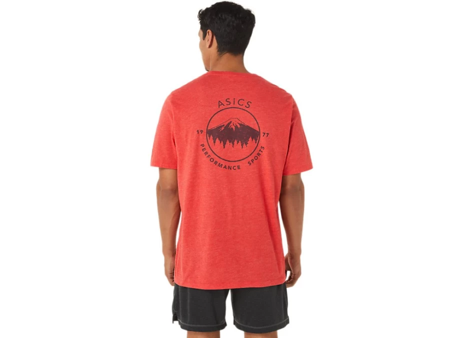 ASICS Men's M 1977 MTN Pocket Tee in Classic Red Heather - Vintage Athletic Style