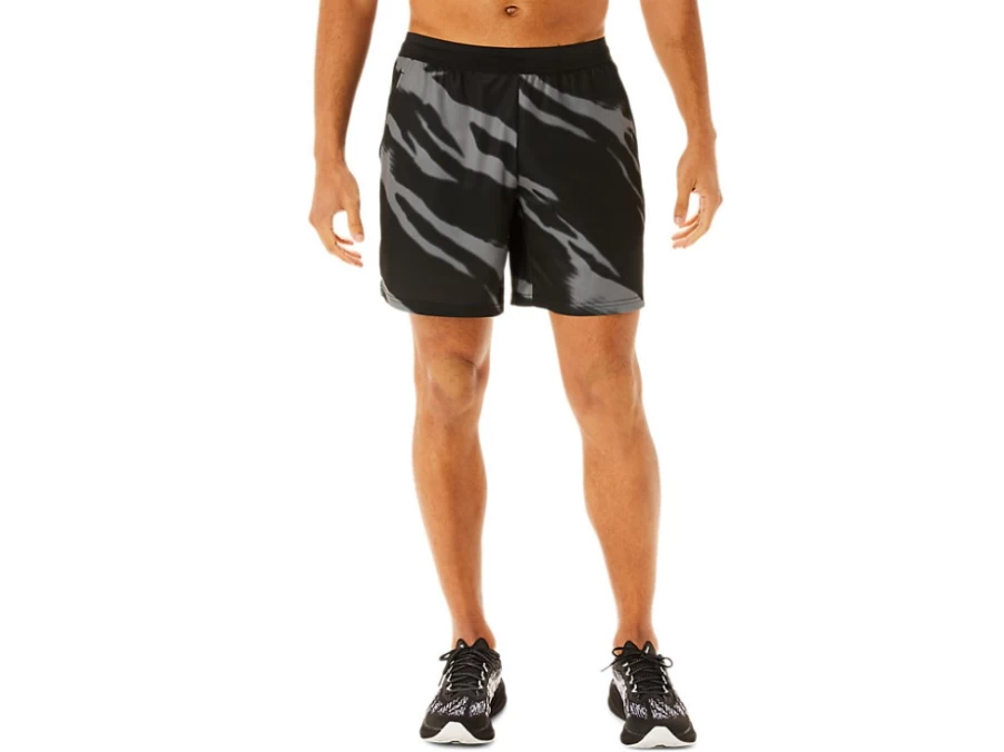 ASICS Men's Performance Black/Graphite Grey All Over Print Seasonal Shorts