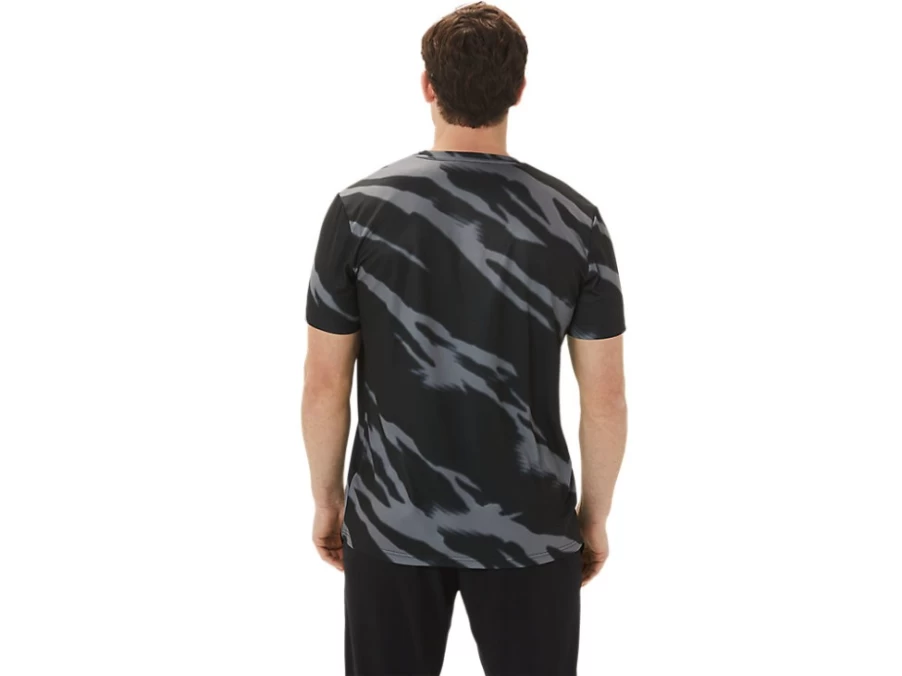 ASICS Men's Performance Black/Graphite Grey All Over Print Short Sleeve Seasonal Top