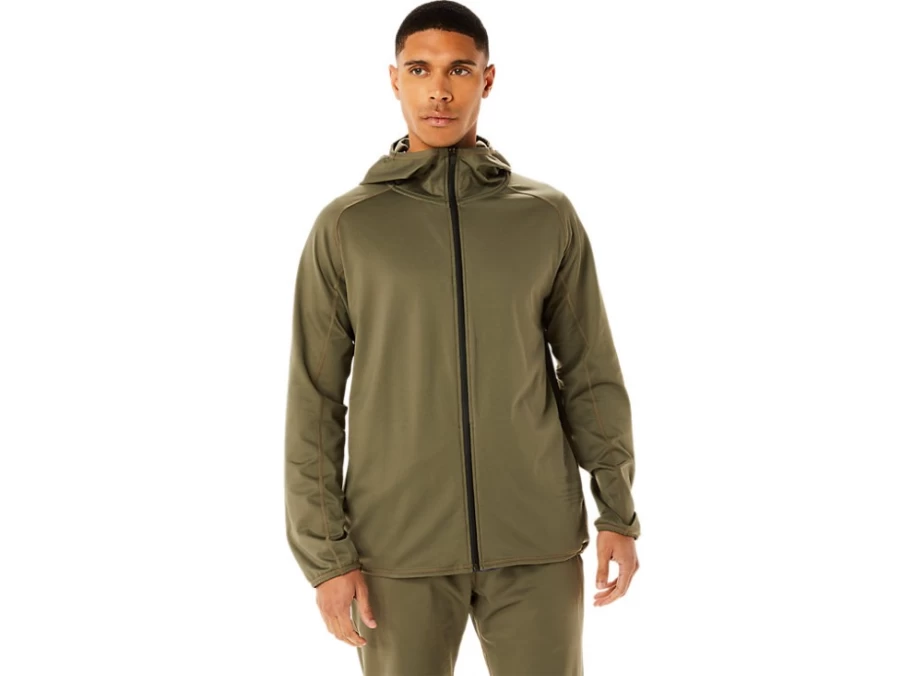 ASICS Men's Mantle Green Actibreeze Jacquard Brushed Knit Jacket - Lightweight Performance Outerwear