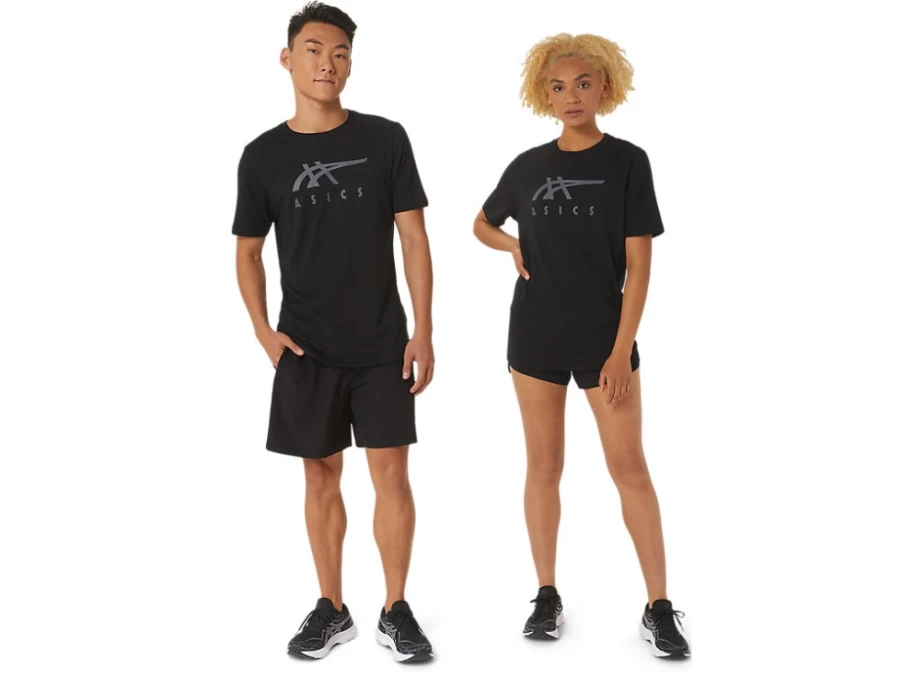 ASICS Unisex Performance Black Stripe Short Sleeve T-Shirt