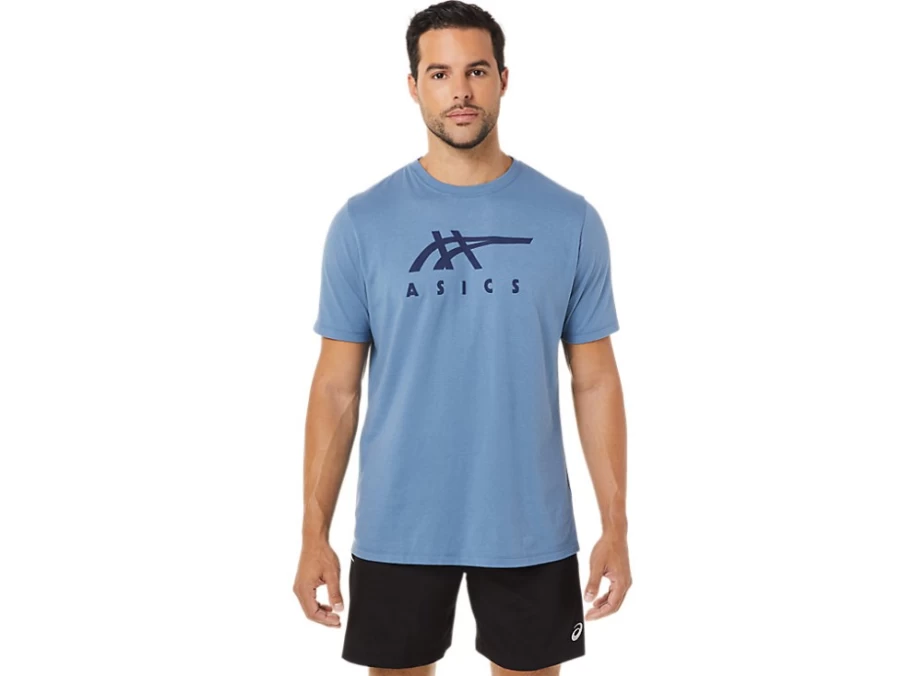 ASICS Unisex Storm Blue Stripe Short Sleeve T-Shirt