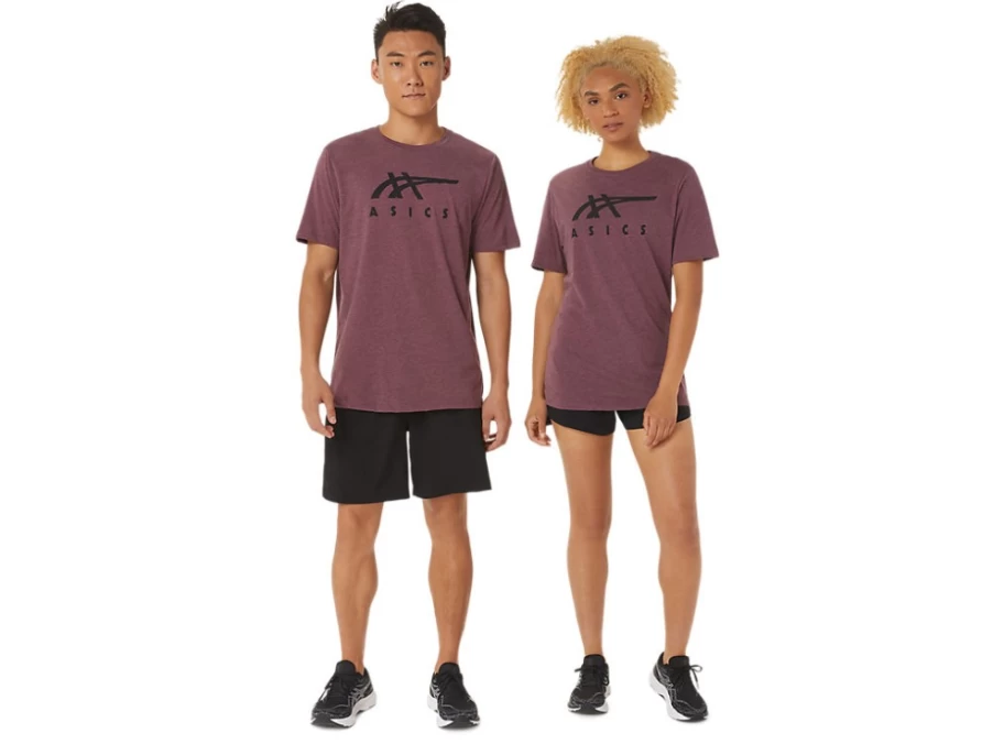 ASICS Unisex Deep Mars Heather Stripe Short Sleeve Tee