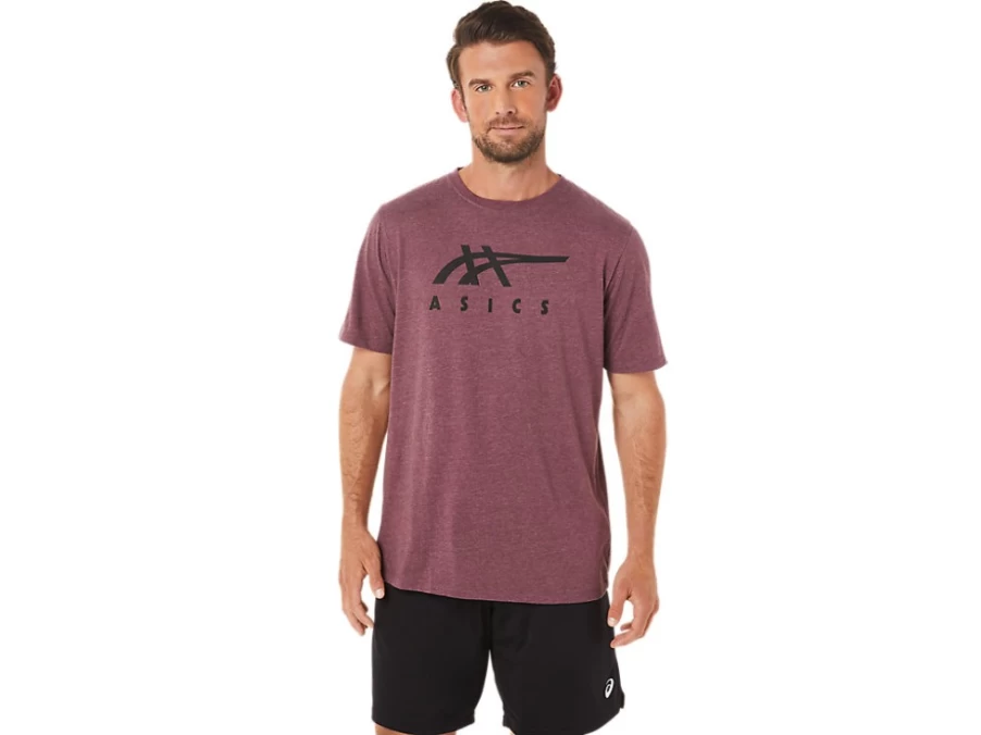 ASICS Unisex Deep Mars Heather Stripe Short Sleeve Tee