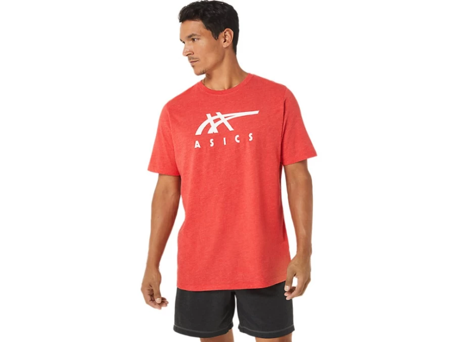 ASICS Unisex Classic Red Heather Stripe Short Sleeve Tee