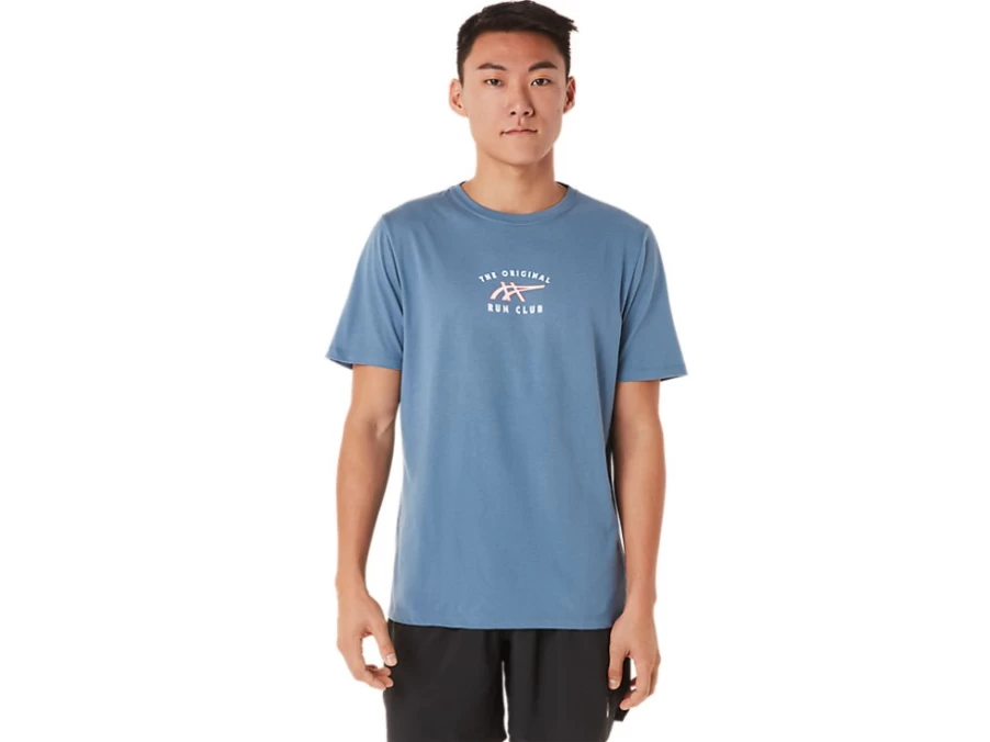 ASICS Men's SS Run Club T-Shirt in Storm Blue - Lightweight Running Tee for Training & Gym