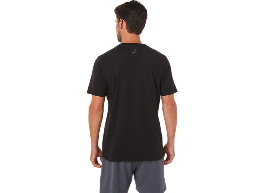 ASICS Unisex Performance Black Striped Short Sleeve Pocket T-Shirt