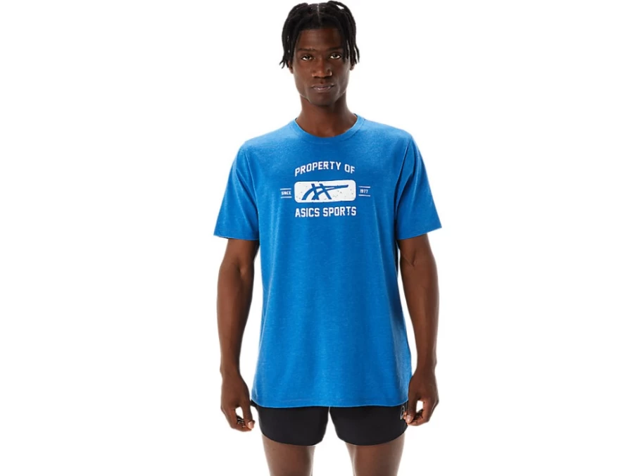 ASICS Men's SS Property Sports Tee in Lake Drive Heather - Lightweight Performance Shirt