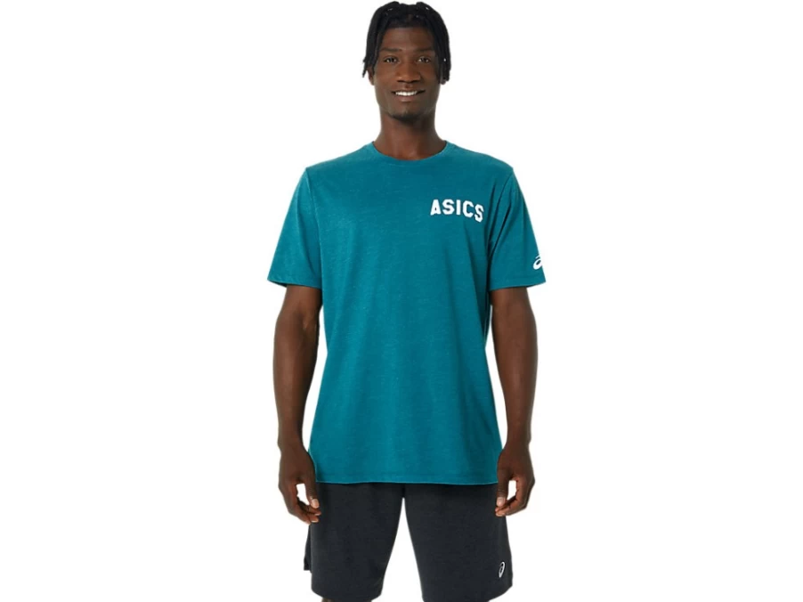 ASICS Men's Velvet Pine Heather Stripes Sunrise Tee - SS Athletic Shirt