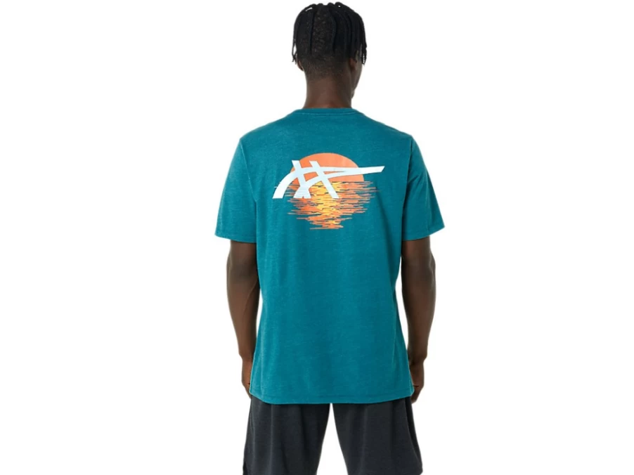 ASICS Men's Velvet Pine Heather Stripes Sunrise Tee - SS Athletic Shirt