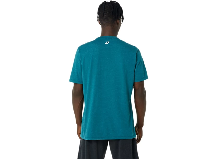 ASICS Men's Hibiscus Slogan Tee in Velvet Pine Heather - Casual Short Sleeve T-Shirt