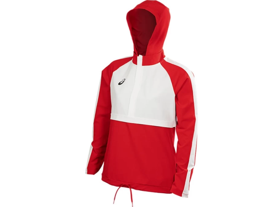 ASICS Women's Red/White Stretch Woven Track Top - Lightweight Athletic Jacket